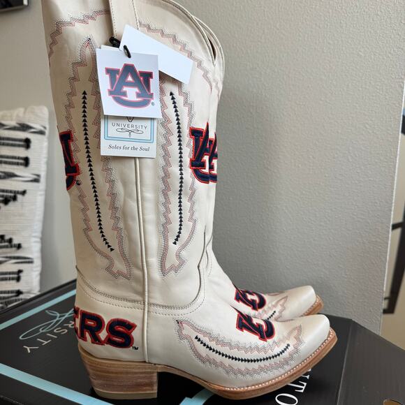 Vaccari Women's Naomi Western Game Day Leather Boots Auburn Tigers -Bone Size 9 - Picture 2 of 16